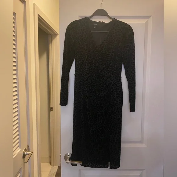 Talbots Black Cheetah Velvet Detail Wrap Dress - Picture 3 of 7